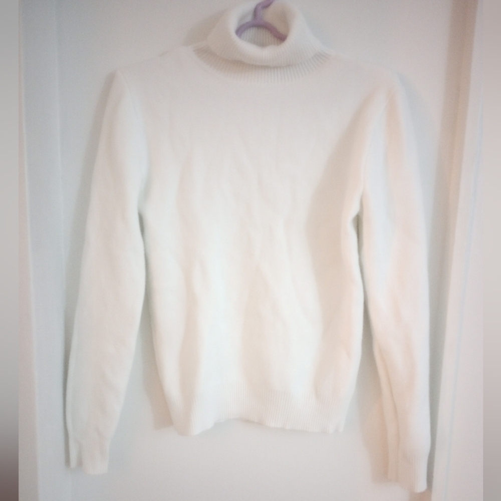 White Turtleneck Fluffy Women's Sweater Faux Fur Lined Size Small